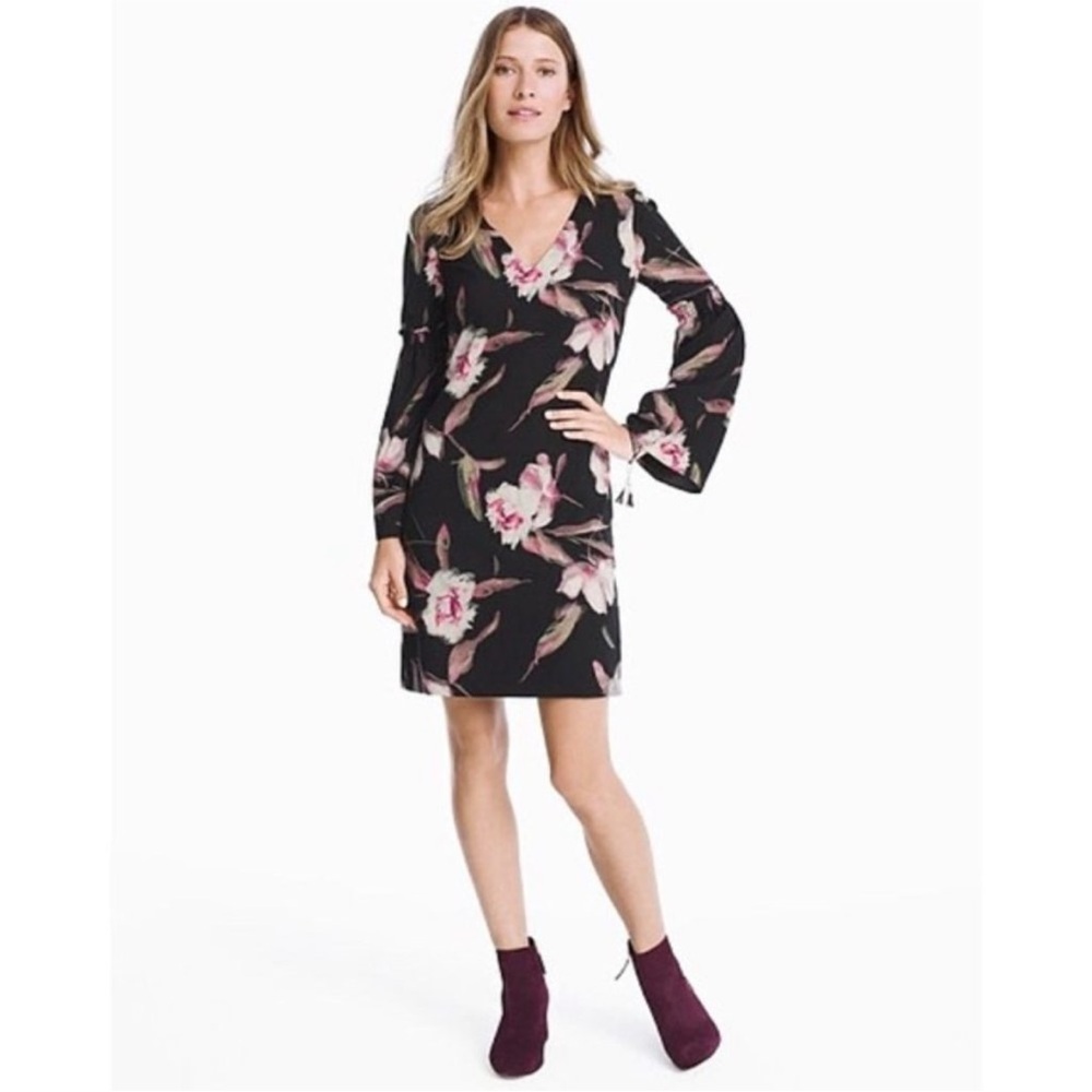 White House Black Market Pink and Black Sheath Dress with Bell Sleeves